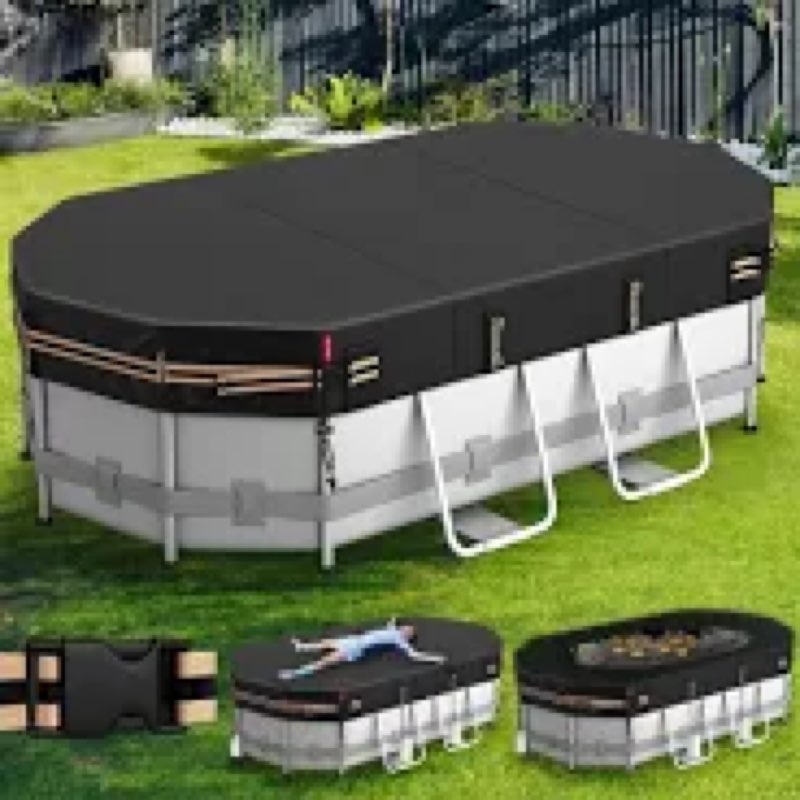 QH.HOME 15x27 Ft Oval Pool Cover for Steel Wall Oval Pool, [Excellent Windproof ] with Adjustable Bu