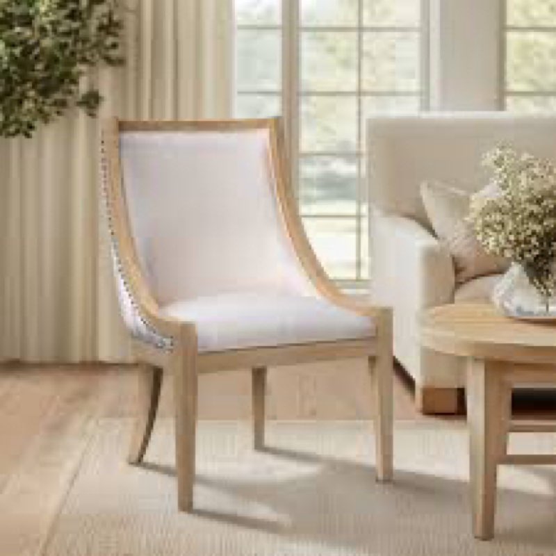 Martha Stewart Elmcrest Wood Upholstered  Dining Chair with Nailhead Trim