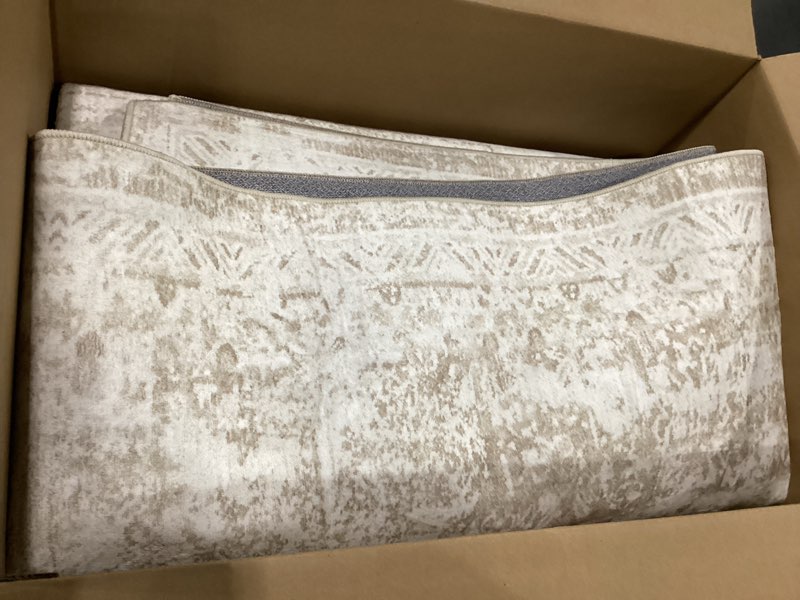 Condition photo showing Good Condition for Area Rug 8x10 Living Room Rug, Machine Washable Vintage Distressed Medallion Rug Non-Slip Soft Low Pile Large Indoor Rugs for Bedroom Kitchen Dining Room Office(Beige,8'x10') Beige 8' x 10' (Rectangular)