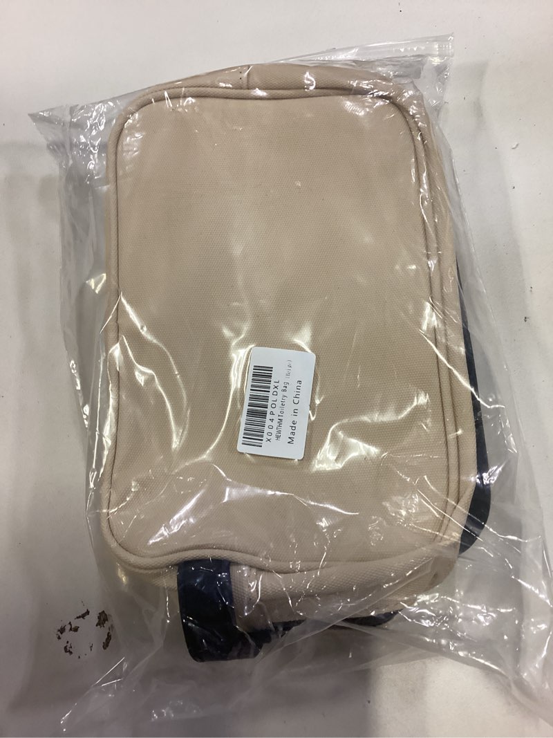 Condition photo showing New/Like New for Portable Waterproof Leatherette Toiletry Bag - Double-Layer Large Capacity Organizer for Travel & Makeup, Multifunctional Toiletries Storage with Handle (Beige)