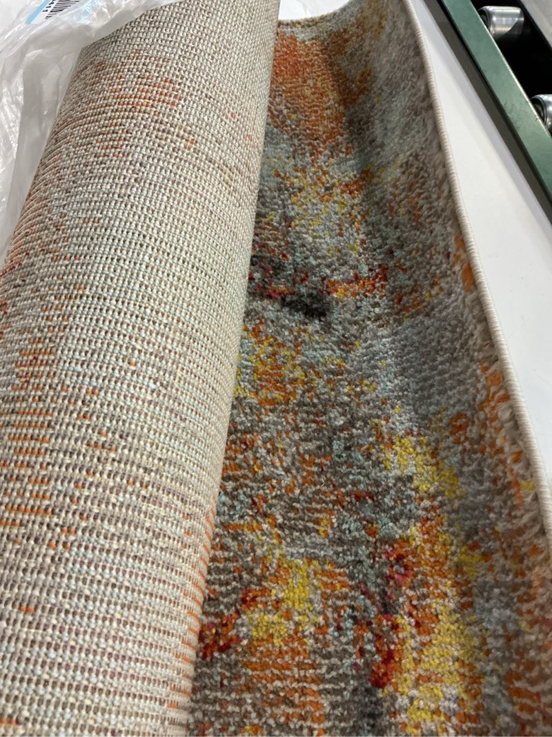 Condition photo showing As Is for safavieh madison collection runner rug - 2'2" x 12', grey & turquoise, modern abstract design, non-shedding & easy care, ideal for high traffic areas in living room, bedroom (mad460g)