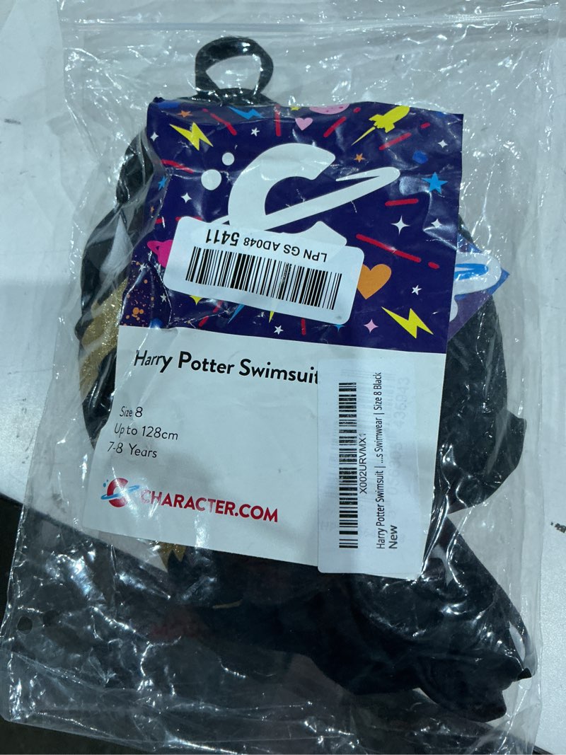 Condition photo showing As Is for harry potter swimsuit | quidditch girls swimming suit | girls swimwear | sizes 6 to 14 8 black