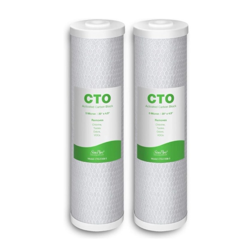 simpure whole house water filter cartridges 5 micron 20" x 4.5" cto activated carbon block, for db20