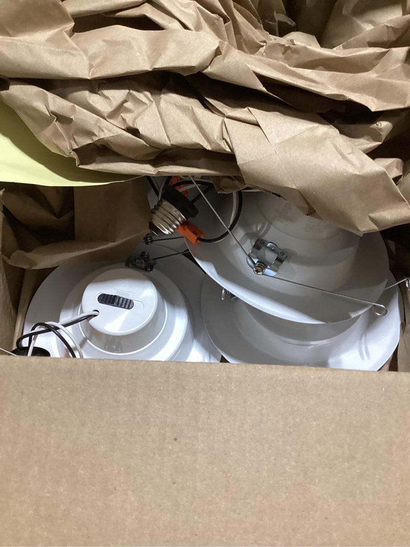 Condition photo showing As Is for feit electric led downlight retrofit kit with baffle trim, 75w equivalent, 5/6-inch dimmable recessed light, adjustable white 2700k–5000k, 90+ cri, for living, bathroom, dining & kitchen room 6 count (pack of 1) 6 way + 75w