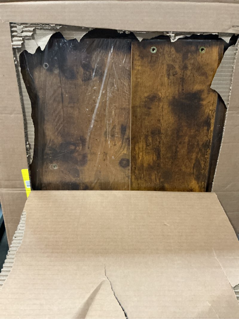 Condition photo showing As Is for vermess 48inch computer desk, home office desks with keyboard tray, gaming desk with cpu stand shelf,industrial study table wide writing desk with storage shelves for 2 monitors, rustic brown 48 inch rustic brown