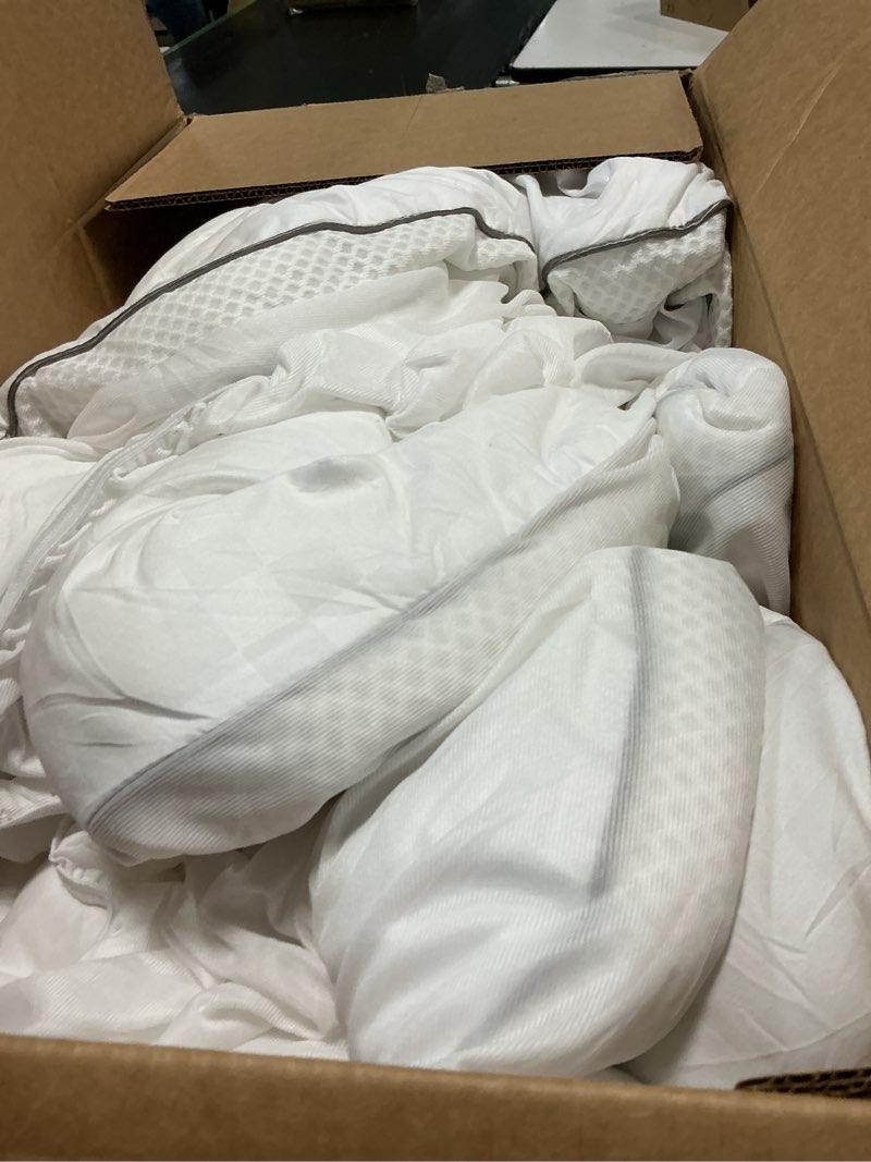 Condition photo showing As Is for 3 inch ultra-fluffy memory foam mattress topper queen for back pain, soft comfy pillow top queen mattress topper with 4x support, mattress pad with breathable air mesh sides, 6-21'' deep pocket white queen