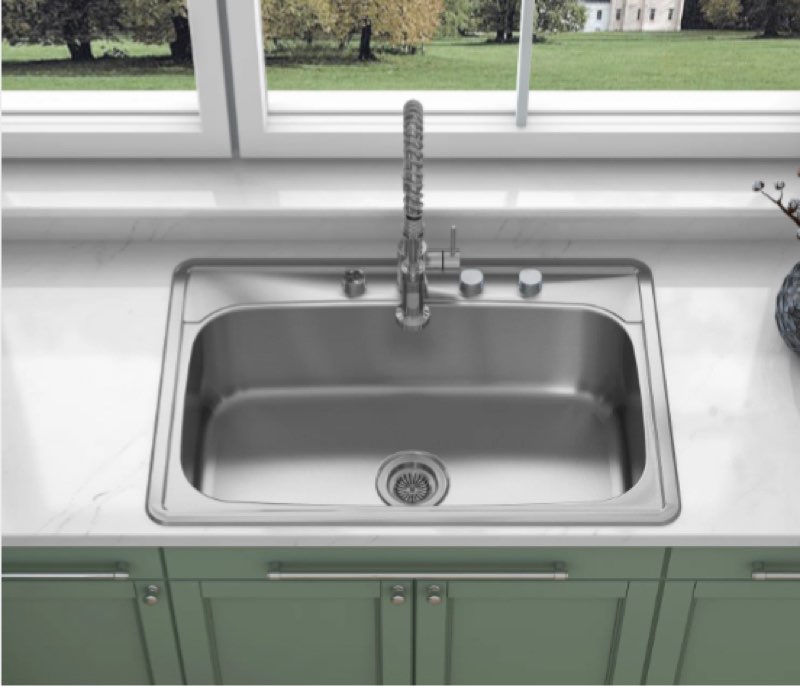 Sinber 33\" x 22\" Drop In Single Bowl Kitchen Sink with 18 Gauge 304 Stainless Steel Satin Finish