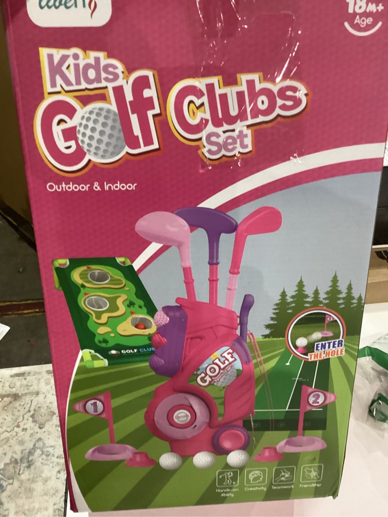 Condition photo showing New/Like New for Liberry Toddler Golf Set for 2 3 4 Years Old Girls Boys, Upgraded Kids Golf Cart with Golf Cornhole Board & Putting Mat, Indoor and Outdoor Golf Toys Birthday Gift, Pink