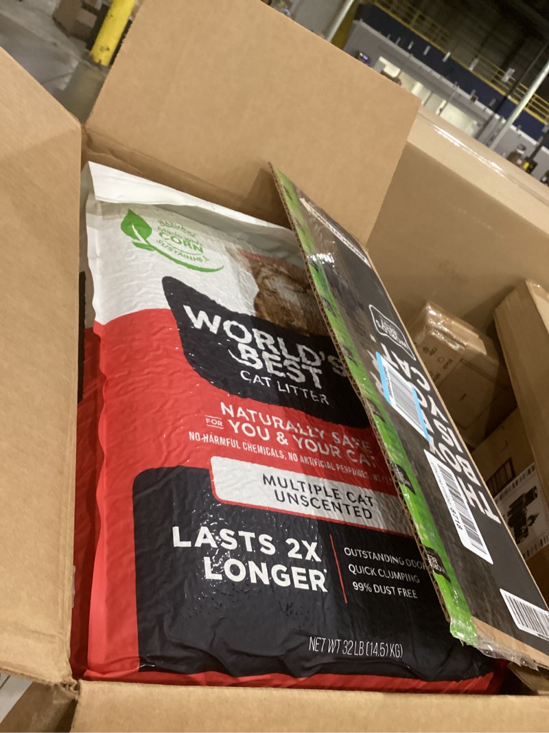 Condition photo showing New/Like New for WORLD'S BEST CAT LITTER Multiple Cat Unscented, 32-Pounds - Natural Ingredients, Quick Clumping, Flushable, 99% Dust Free & Made in USA - Long-Lasting Odor Control & Easy Scooping