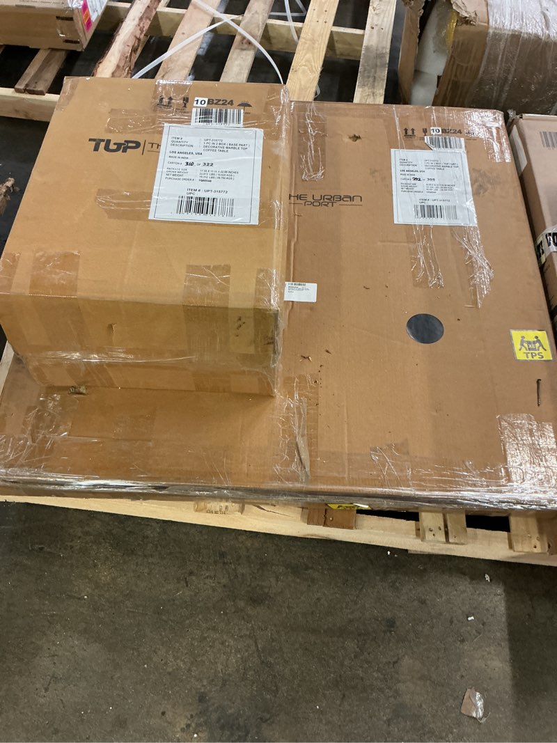 Condition photo showing New/Like New for Fina Dining Table, 48 Inch Round White Genuine Marble Top, Natural Brown Mango Wood 3 Leg Sled Base