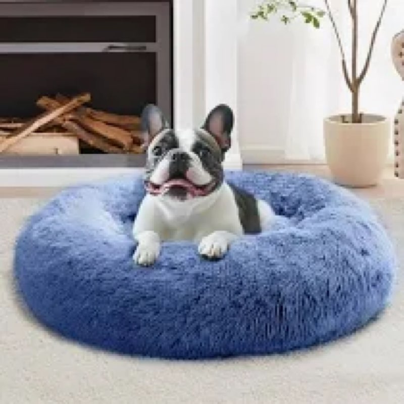 JOLLYVOGUE Medium Calming Dog Bed, Anti-Anxiety Donut Cuddler Cat Bed with Anti-Slip Bottom, Fluffy 