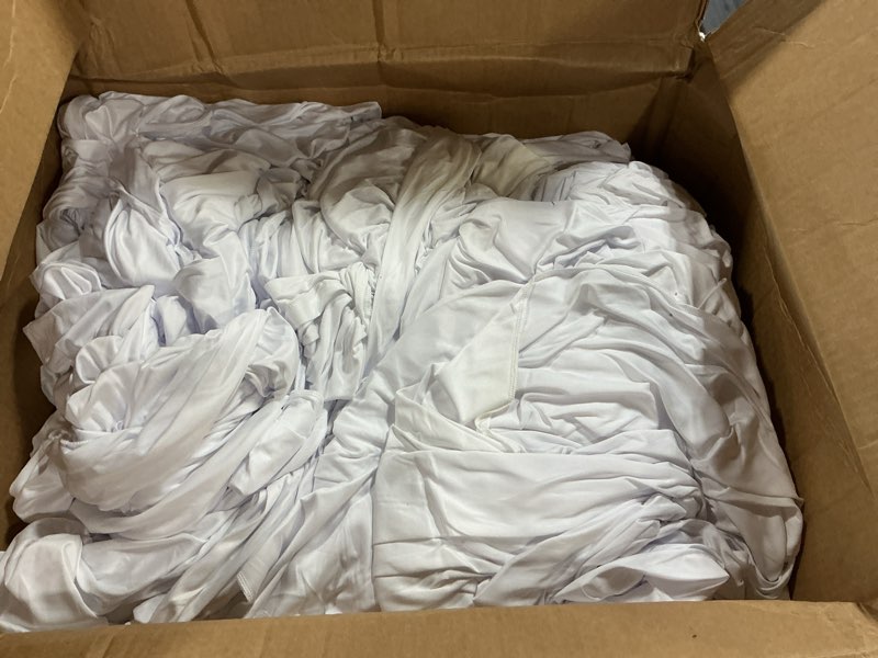 Condition photo showing As Is for 12 panels 5ftx30ft white ceiling drapes for independence day wedding parties – 30 ft extra long thick polyester wrinkle-free drapery tent decor decorations for birthday party ceremony stage swag white 60"w x 360"l (pack of 12)