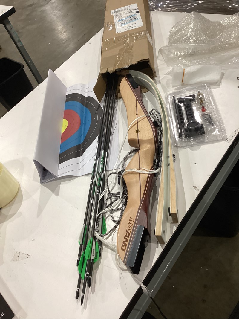 Condition photo showing As Is for lwano 66" recurve bow and arrow set for youth & beginner, archery beginner set for adults, 20/22/24/26/28/30 inch wooden takedown recurve bow package for training, practice & competition - rh only 24lbs 66inch