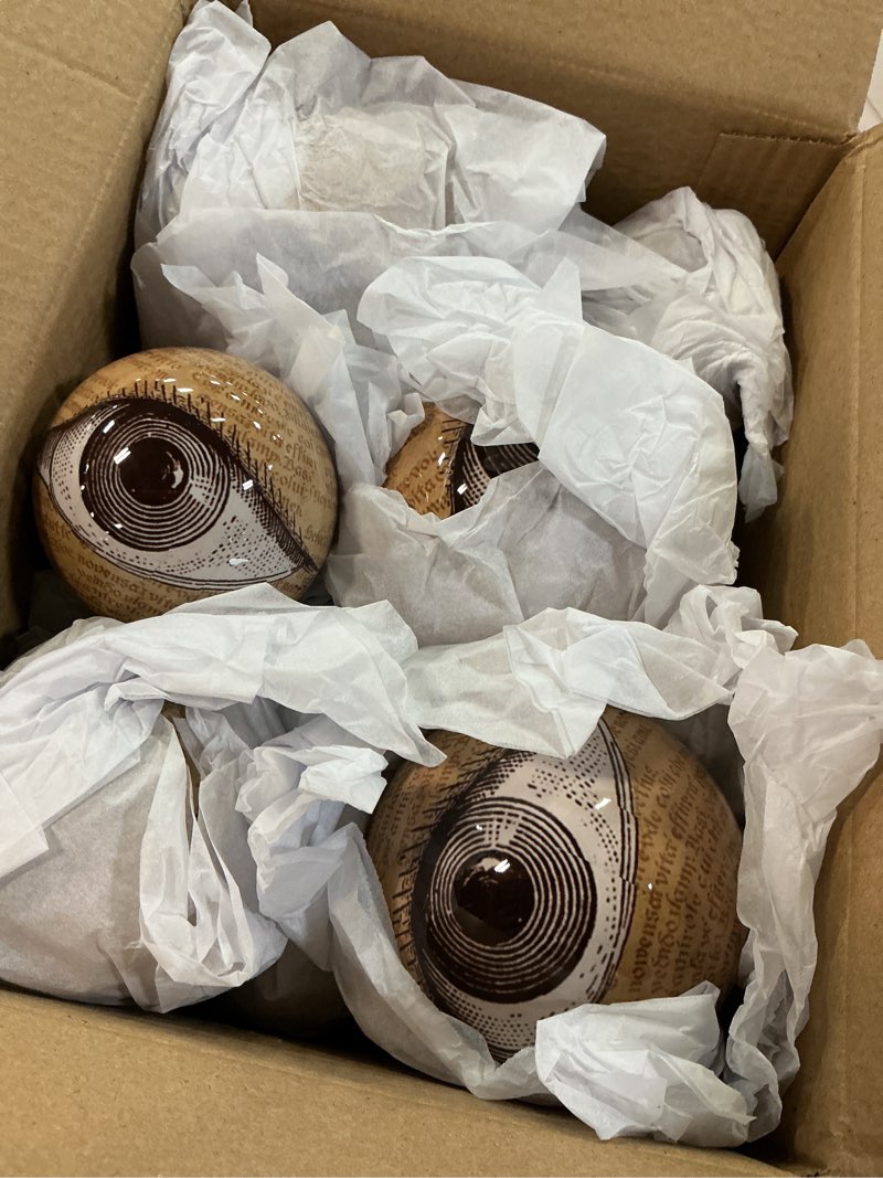 Condition photo showing New/Like New for fun express halloween eyeballs decorations - 9 realistic plastic eyeball orbs in 3 sizes | spooky decor for fireplace mantle, halloween bowl filler & elegant holiday party props | premium foam core