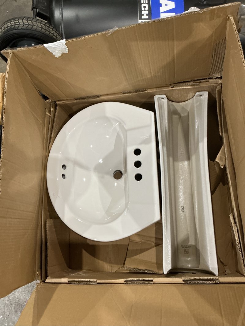 Condition photo showing As Is for project source alexa vitreous china traditional white pedestal sink combo ( 18.125-in x 22.64-in x 33.6875-in