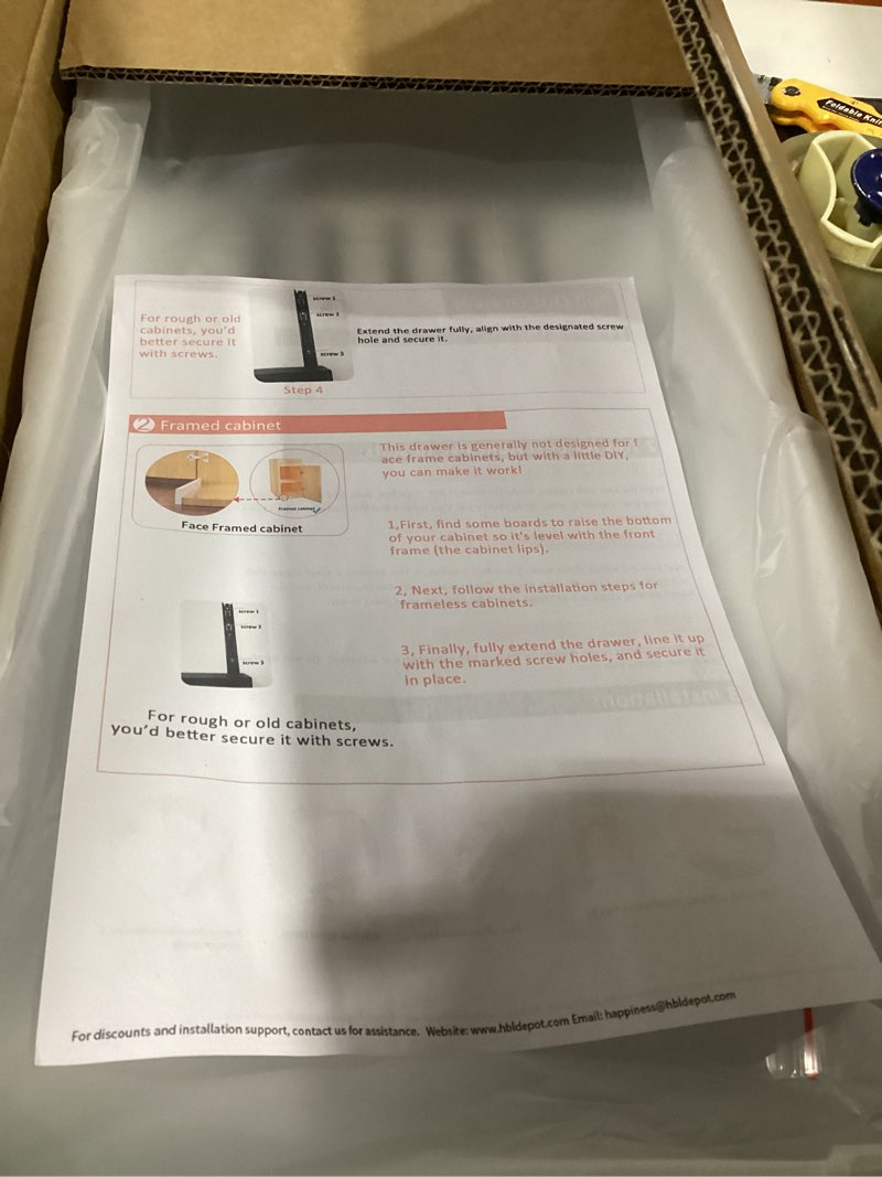 Condition photo showing New/Like New for 1 pack | 21" deep pull out cabinet organizer adhesive, 10-inch wide sturdy carbon steel roll-out drawers for face frame or frameless cabinets,slide-out shelves for pantry.