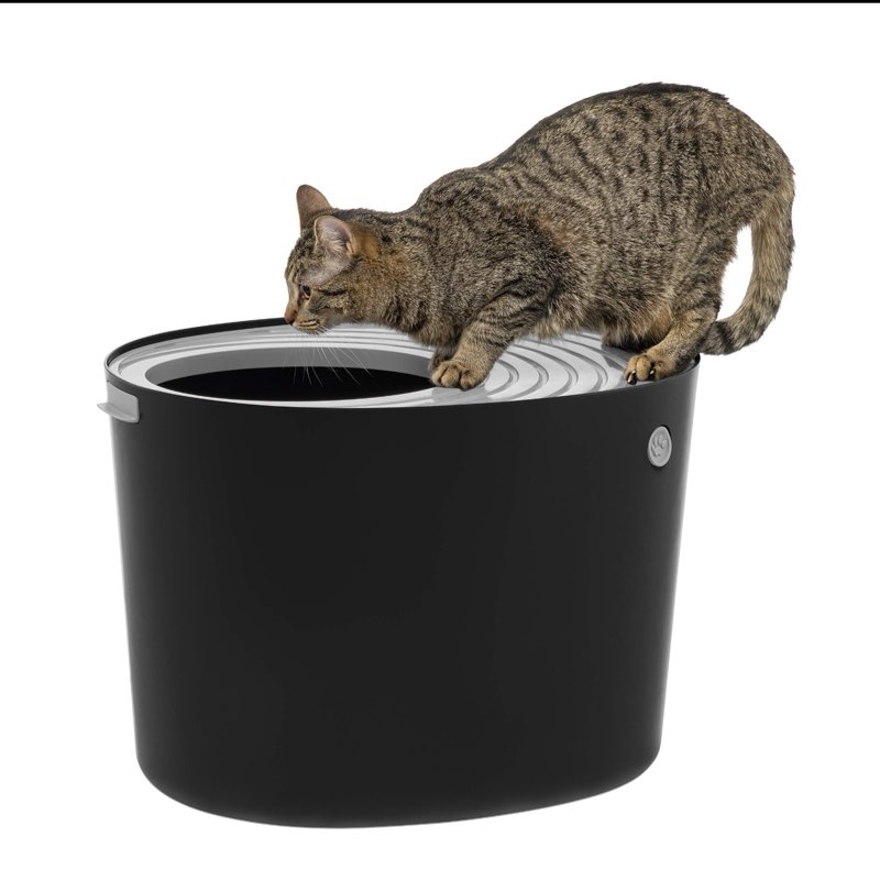 IRIS USA Large Stylish Round Top Entry Cat Litter Box with Scoop, Curved Kitty Litter Pan with Litter Particle C