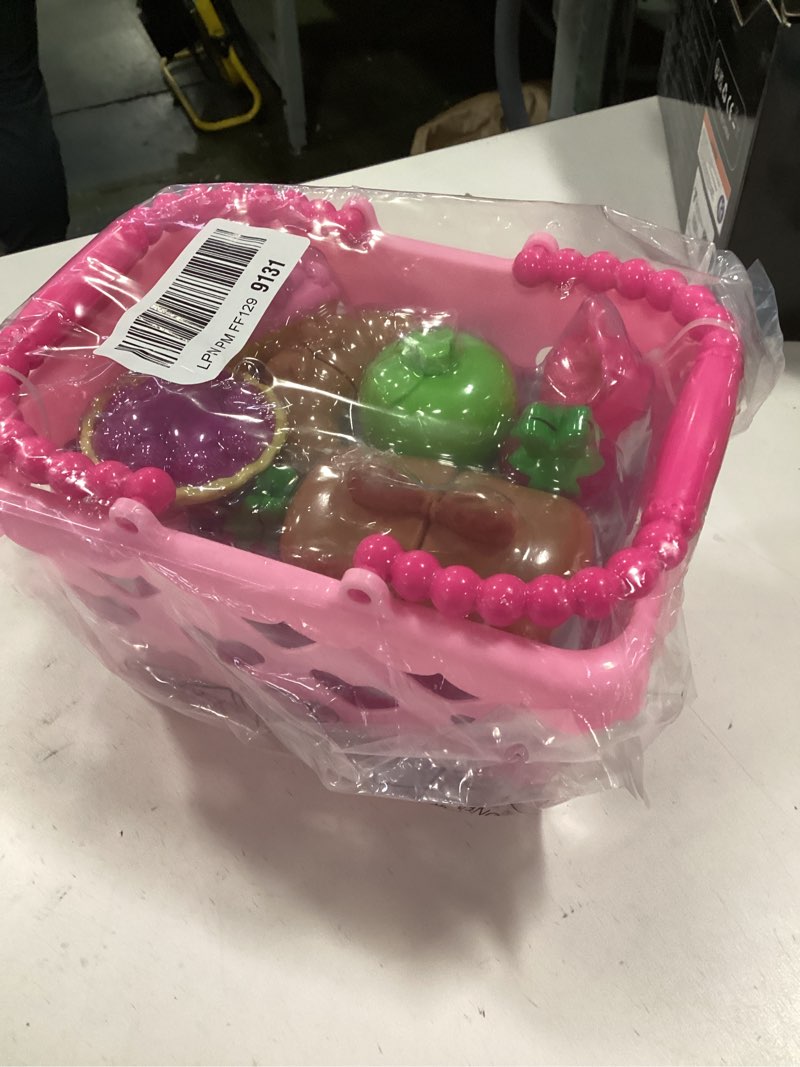 Condition photo showing New/Like New for Disney Junior Minnie Bow-Tique Bowtastic Shopping Basket Set with Pretend Food and Accessories, Pretend Play, Kids Toys for Ages 3 Up by Just Play