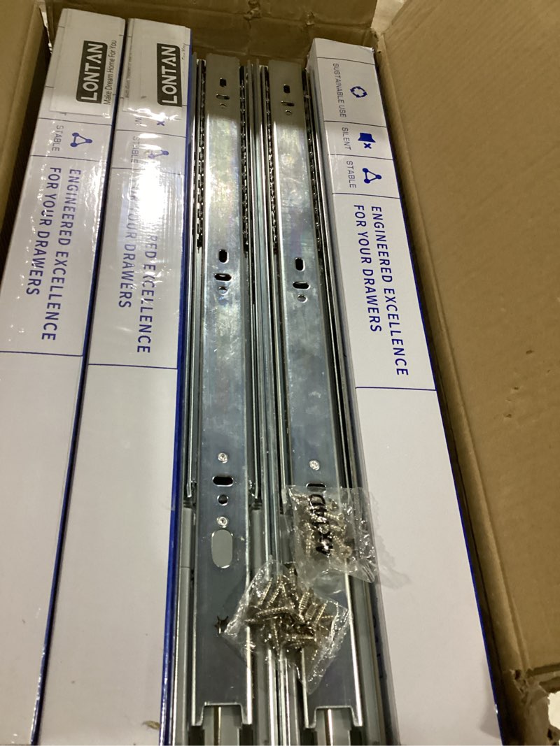 Condition photo showing As Is for lontan 10 pairs soft close drawer slides 18 inch sl4502s3-18 ball bearing full extension dresser drawer glides side mount heavy duty kitchen cabinet rails 100lb capacity 18 inch 10 pair drawer slides