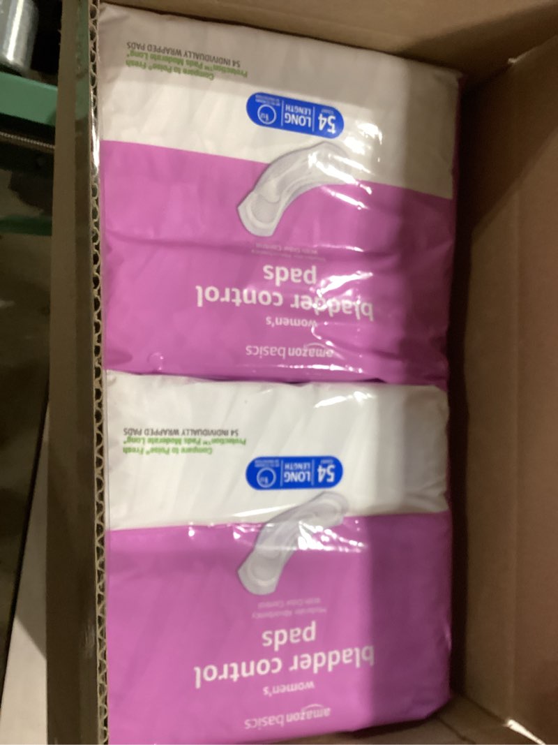 Condition photo showing New/Like New for amazon basics incontinence pads for women long, bladder control, postpartum, moderate absorbency, unscented, 108 count (2 packs of 54) moderate (108 count) 108.0
