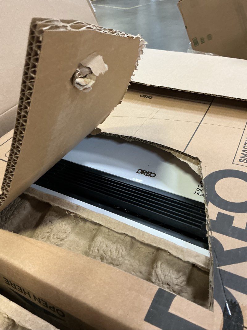 Condition photo showing As Is for dreo smart wall heater, ip24 electric ptc space heaters for indoor use, 30° oscillation, adjustable thermostat, remote control, works with alexa, 24h timer, easy-mounted for office, bedroom, home white standard