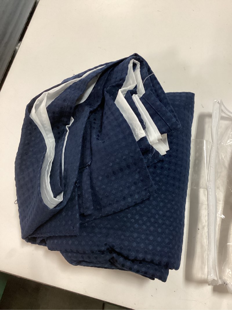 Condition photo showing As Is for dynamene thick fabric shower curtains for bathroom - waffle weave heavy duty, 256gsm hotel spa luxury weighted polyester cloth bath curtain set with 12 plastic hooks,72x72, navy blue navy blue 72"w x 72"l (pack of 1)