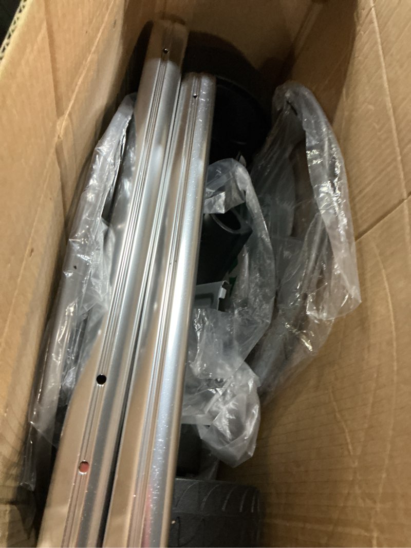 Condition photo showing As Is for garden hose reel cart, holds 75-150 feet of 5/8-inch hose, portable hose reel cart with wheels,adjustable handrail, quick hose connector original silver