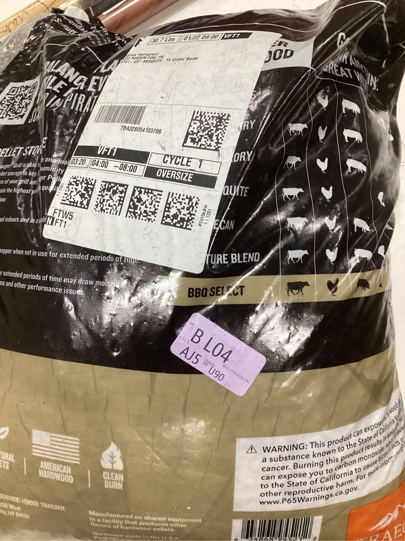 Condition photo showing As Is for Traeger Grills BBQ Select 100% All-Natural Wood Pellets for Smokers and Pellet Grills, BBQ, Bake, Roast, and Grill, 30 lb. Bag BBQ Select Blend 30lb