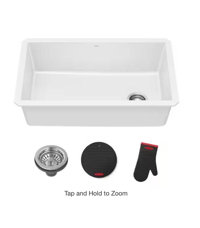 FortezaTM 32” Granite Undermount Single Bowl White Kitchen Sink Model #:  KGU-55WHITE