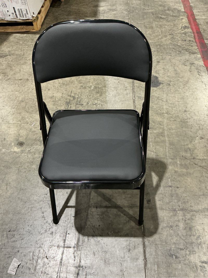 Condition photo showing Good Condition for dumos 4 leather padded folding chair, indoor outdoor portable stackable commercial seat with steel frame, capacity for home, office, party, comfy, black black 10 pack