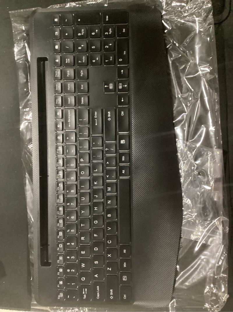 Condition photo showing New/Like New for wireless keyboard with 7 colored backlits, wrist rest, phone holder, rechargeable ergonomic computer keyboard with silent keys, full size lighted keyboard for windows, macbook, pc, laptop (black)