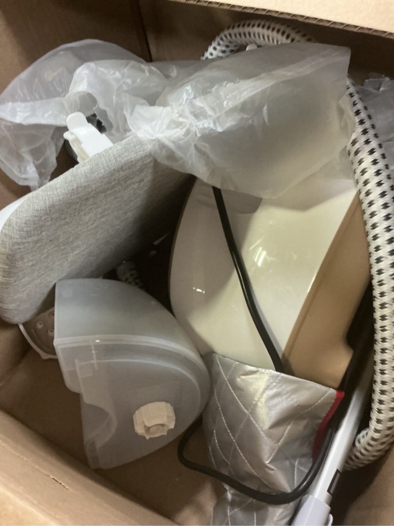 Condition photo showing As Is for HAPAIS Steamer for Clothes,1800W Standing Garment Steamer 30s Heat-up with Adjustable Stable Double Rod,2-in-1 Flat & Hanging Ironing,Clothes Steamer with 10 Fabric Steam Modes White gold