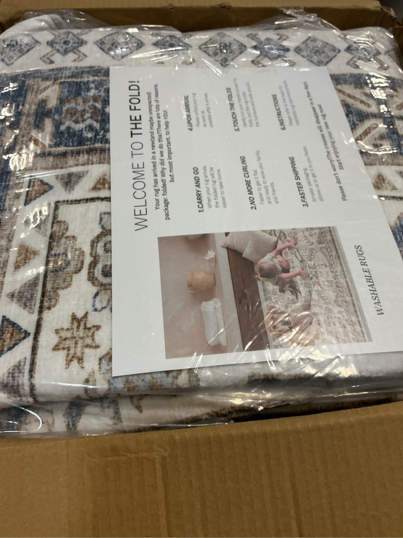 Condition photo showing New/Like New for zesthome 7x9 area rug, super soft washable rugs for living room, non-slip stain resistant vintage rugs, ultra-thin large area rugs (blue/beige,7'x9') blue/beige 7' x 9' (rectangular)