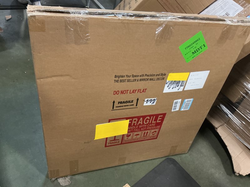 Condition photo showing New/Like New for Farmhouse Round Wood Mirror 30 Inch, Rustic Boho Circle Decorative Mirrors for Bathroom, Living Room, Entryway, Bedroom, Hallway Circle 30 in