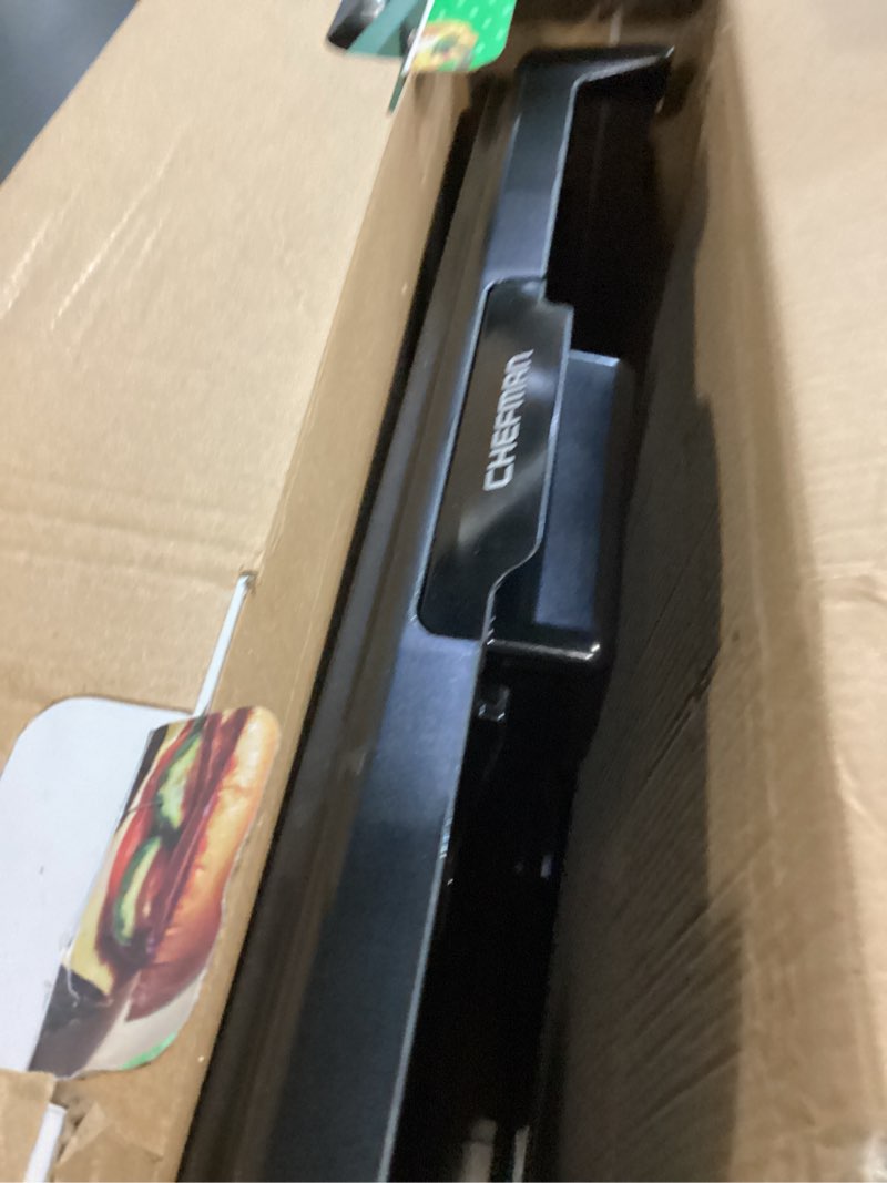 Condition photo showing As Is for chefman xl electric griddle with removable temperature control, immersible flat top grill, burger, eggs, pancake griddle, nonstick extra large cooking surface, slide out drip tray, 10 x 20 inch