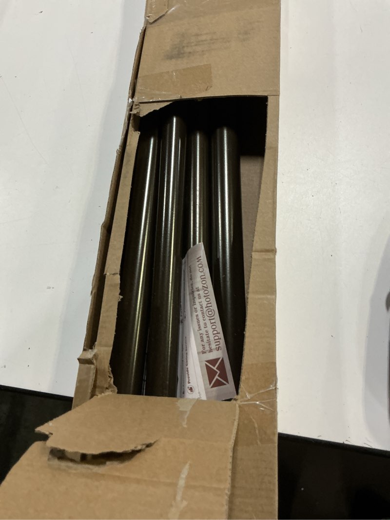 Condition photo showing As Is for Bay Window Curtain Rods, HOTOZON 1 Inch Heavy Duty Curtain Rods for Bay Windows 36-72 Inch(Center Rod), 20-36 Inch Side Rods for Windows, Antique Bronze, Decorative Drapery Rods with End Cap Finials Antique Bronze 36-72" (3 Sides)