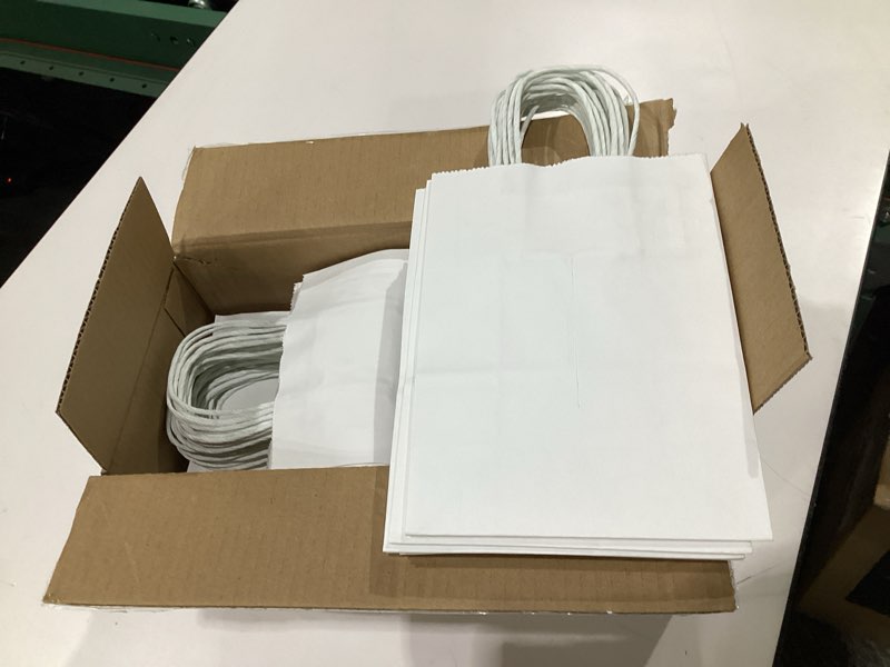 Condition photo showing Good Condition for RACETOP 100 Pack Small Gift Bags 5.8x3.2x8.25 Inch White Kraft Paper Bags with Handles Bulk, Retail Shopping Bag for Birthday Party Favors, Grocery, Wedding, Craft White 5.8x3.2x8.25 1 Count (Pack of 100)