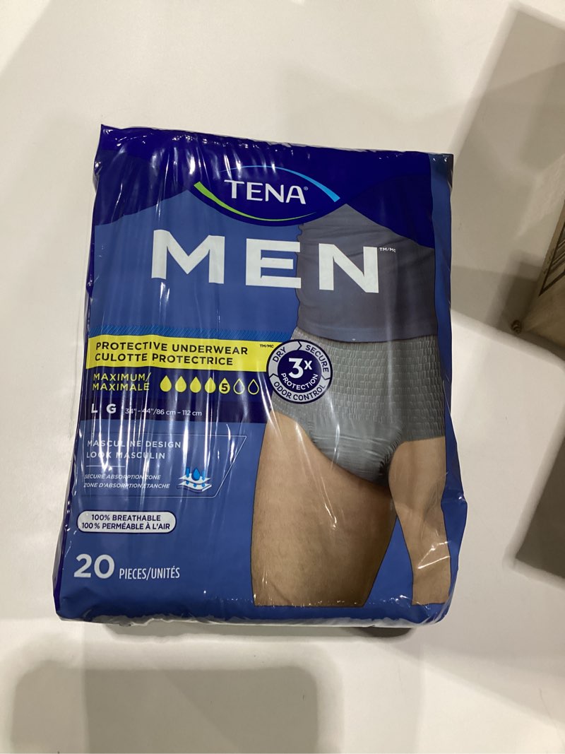 Condition photo showing New/Like New for TENA Men Dry-Fast Core Maximum Adult Male Bladder Control Pads (20, Count), SIMILAR TO STOCK PHOTO SIZE LARGE LEVEL 5