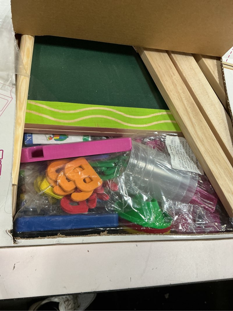 Condition photo showing Good Condition for Easel for Kids,Adjustable Wooden Kids Art Easel with Paper Roll,Double-Sided Magnetic Toddler Easels,Dry Erase Whiteboard and Chalk Board,Toys for 3 4 5 6 7 8 9 10 Year Old Girl Boy Gift Green