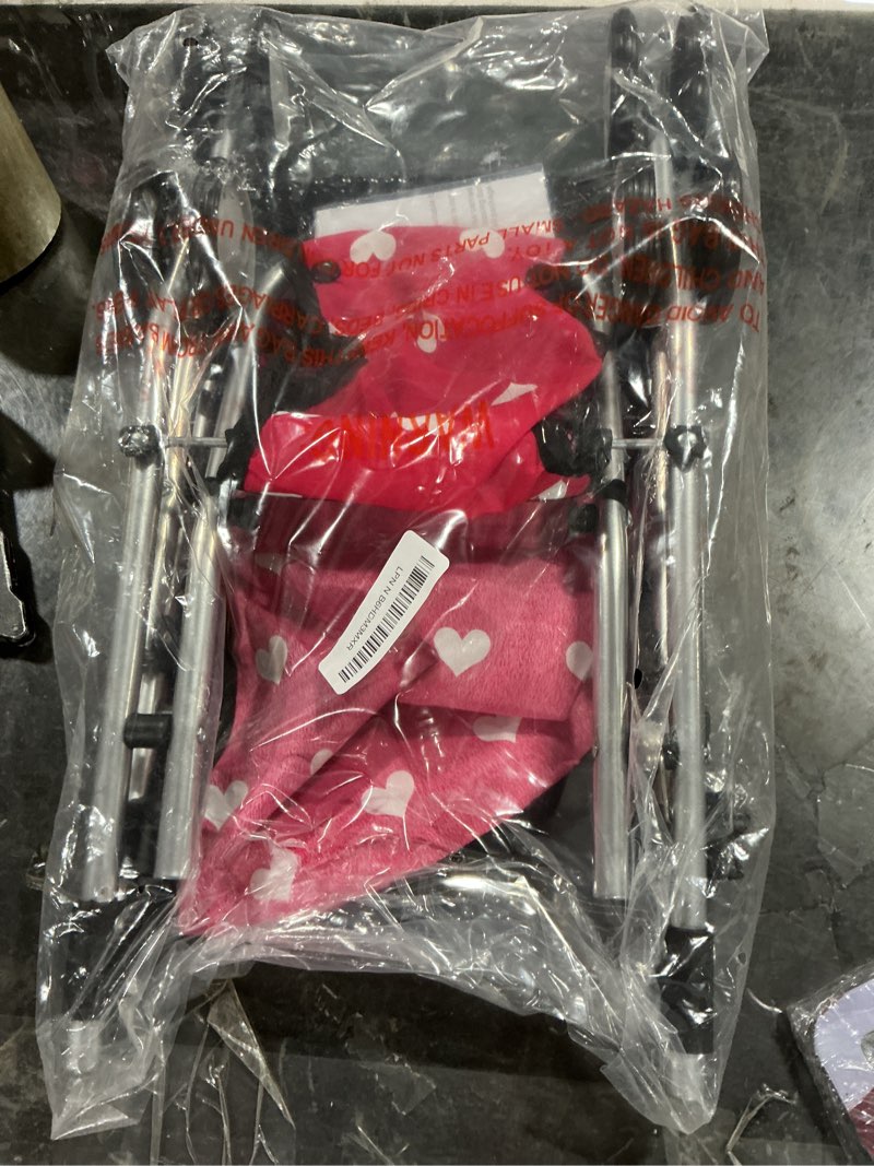 Condition photo showing Good Condition for the new york doll collection my first doll stroller with basket & heart design foldable doll stroller, pink pink hearts
