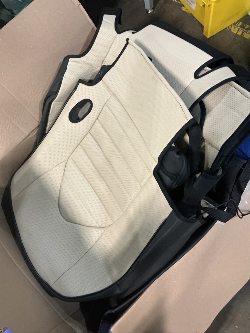 Condition photo showing As Is for hkz camry seat covers for toyota camry hybrid le,hybrid se 2018 2019 2020 2021 2022 2023 2024,leather car seat cover -custom fit 5-seats full set,black+beige 2018-2024 camry hybrid le, hybrid se black/beige