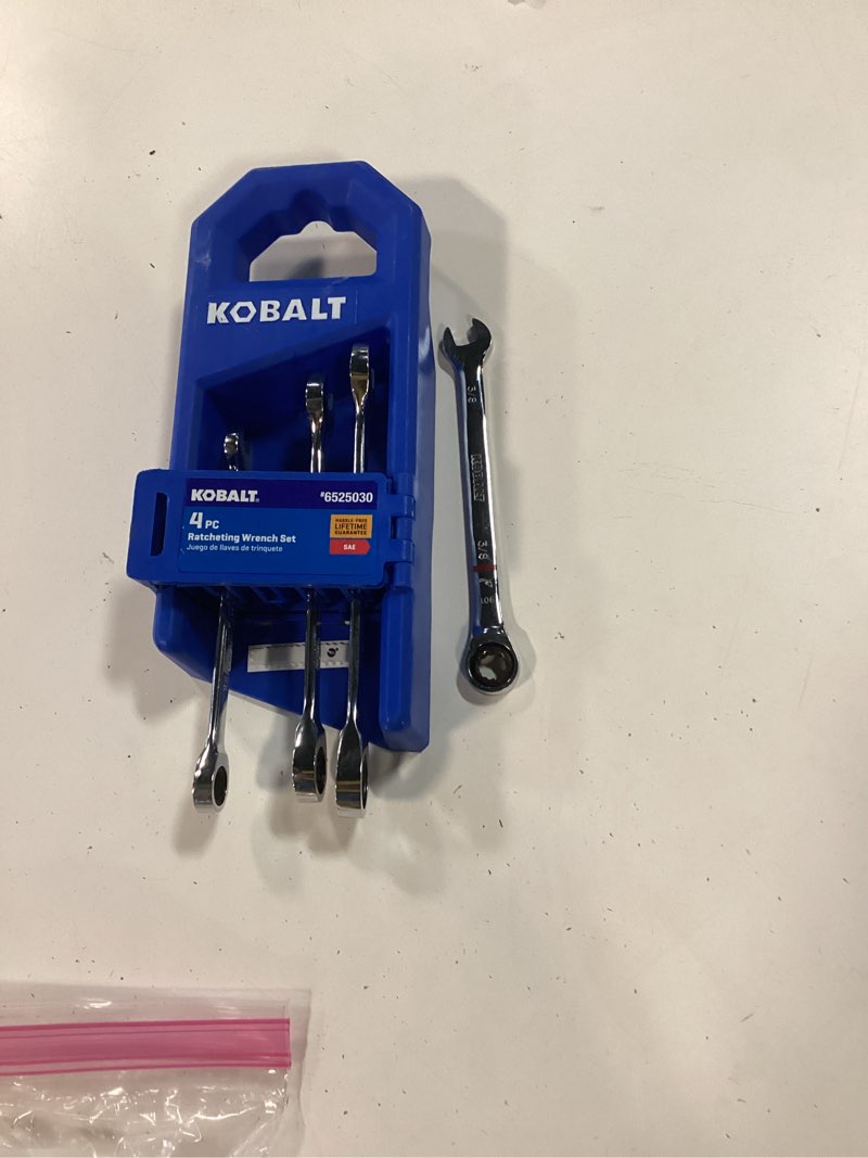 Condition photo showing As Is for kobalt 4-piece sae ratchet wrench set