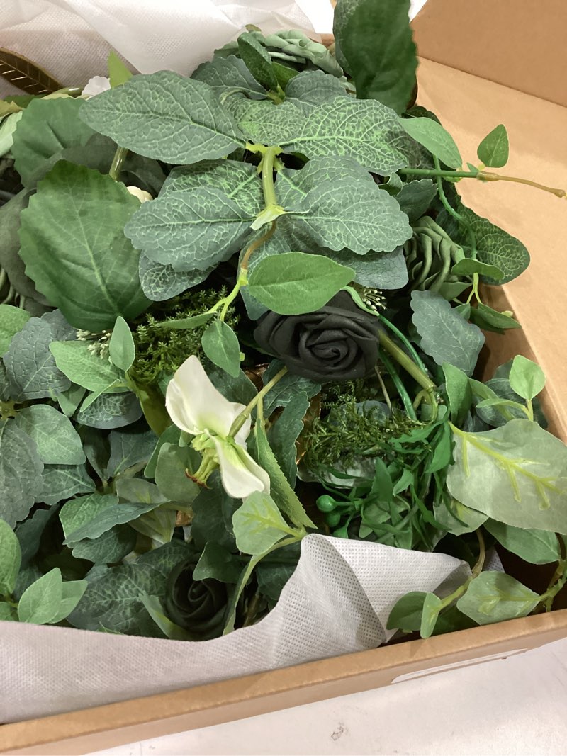 Condition photo showing Good Condition for ling's moment 2pcs emerald & gold artificial flower garland floral swags table centerpieces wedding arch flowers decoration green rose greenery arrangements for sweetheart/head table decor grn-emerald