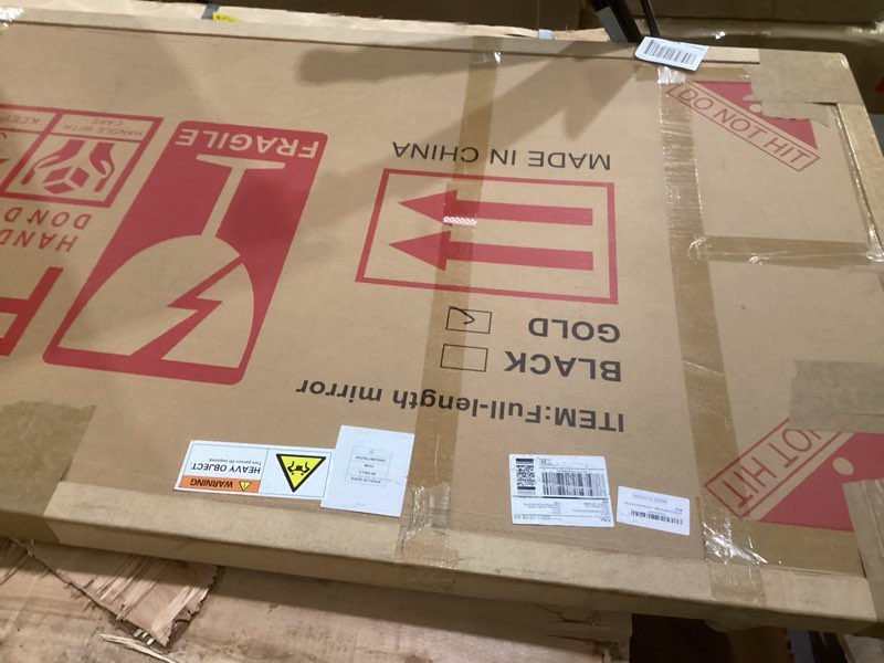 Condition photo showing As Is for ZHUNFA Arched Full Length Mirror, 76x34 Oversized Floor Mirror with Stand, Gold Mirror Full Length, Aluminum Full Body Dressing Mirrors with Arched-Top, Leaning for Living Room, Bedroom Gold 76"L x 34"W