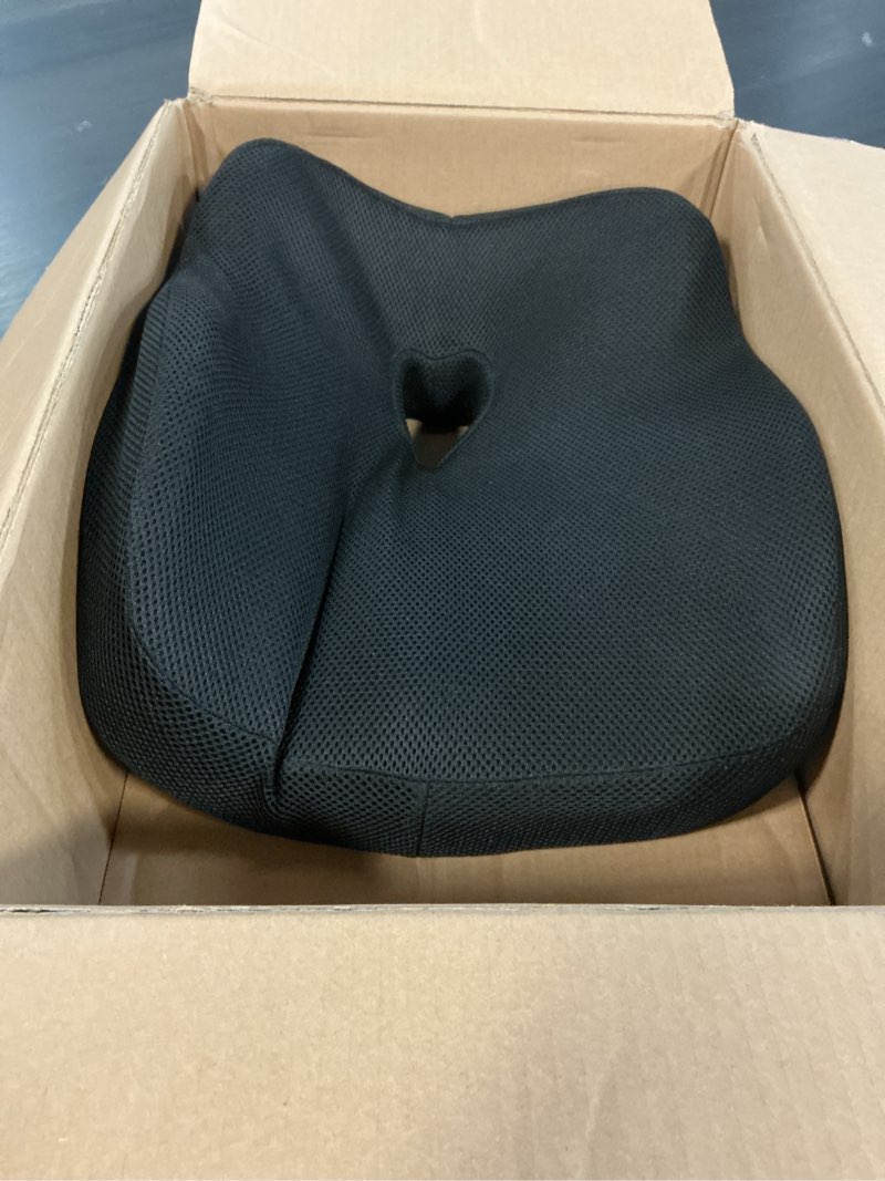 Condition photo showing Good Condition for car seat cushion, ergonomic memory foam car seat pad for sciatica pain relief, larger driving seat cushion for car short drivers on long drives - butt cushion for car,truck, office - black