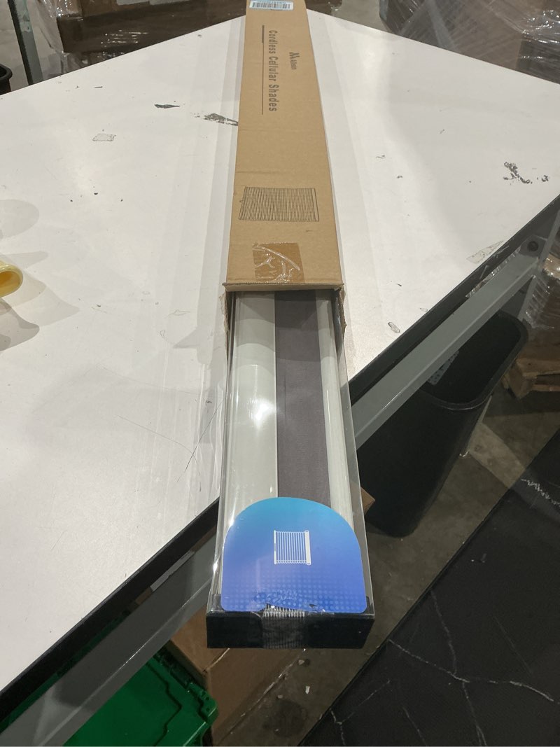 Condition photo showing Good Condition for allesin cordless blackout cellular shades, honeycomb blinds for windows, thermal insulated & noise dampening, room darkening window coverings for bedroom & nursery, gray, 35" w x 64" h gray-100% blackout 35"w x 64"h