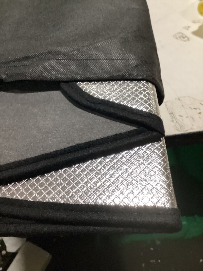 Condition photo showing As Is for windshield sun shade for tesla model 3 2018-2025, tesla model y 2020-2026. reflective aluminum film front window sunshade - blazblock 2018-2026 model 3/y shiny silver (classic)