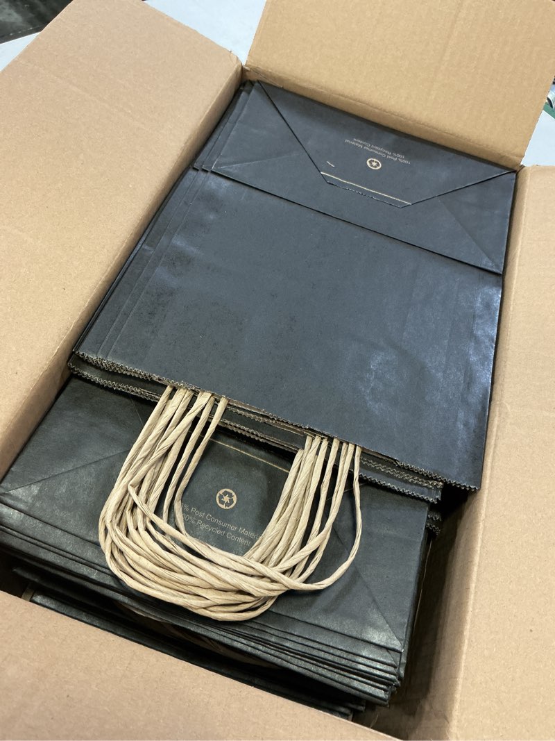 Condition photo showing Good Condition for bagdream recyclable kraft paper gift bag, 8x4.25x10.5 inches, 100pcs, black, with handles, bulk, fsc compliant, multipurpose