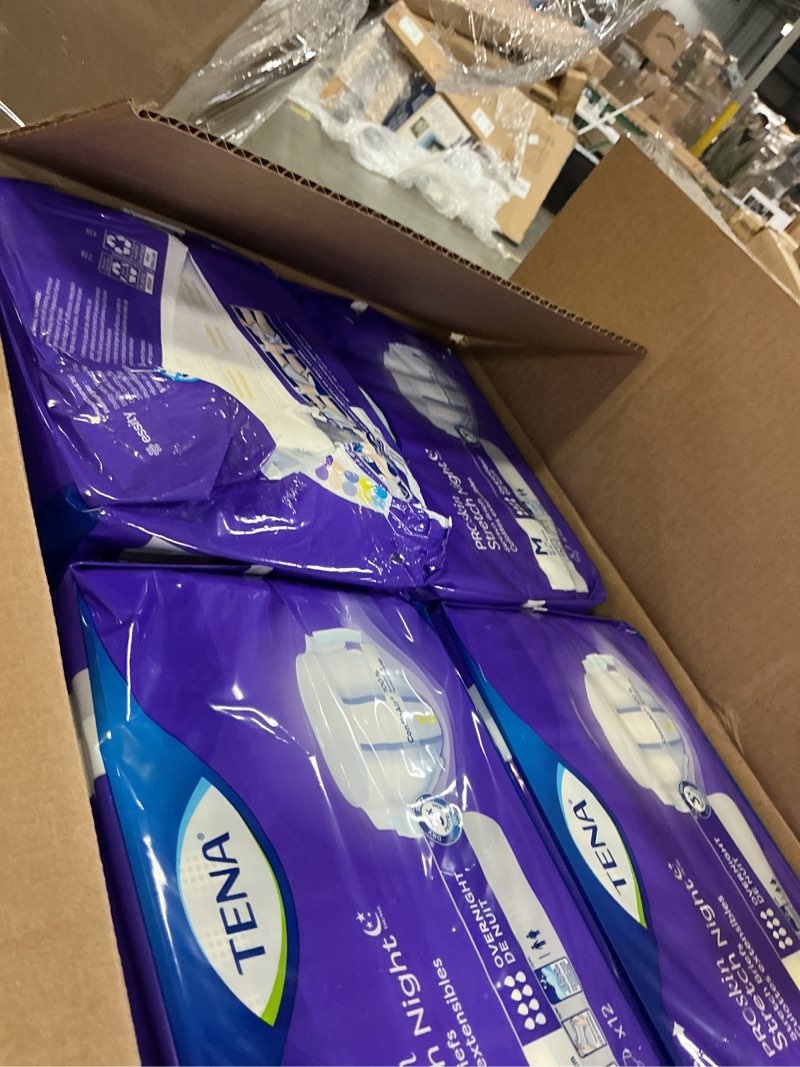 Condition photo showing As Is for tena proskin overnight incontinence adult diaper for women & men, stretch, brief, medium, 48 count (4 packs of 12) packaging may vary medium 48