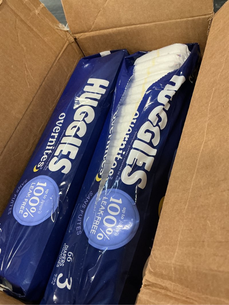 Condition photo showing As Is for Huggies Disposable Overnight Diapers - Size 3 - 132ct